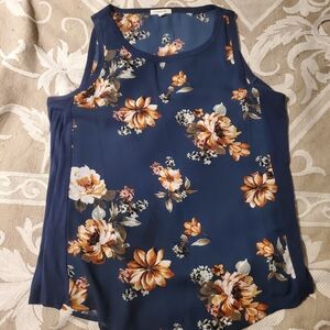 Maurices Navy Floral Blouse with Orange Accents
